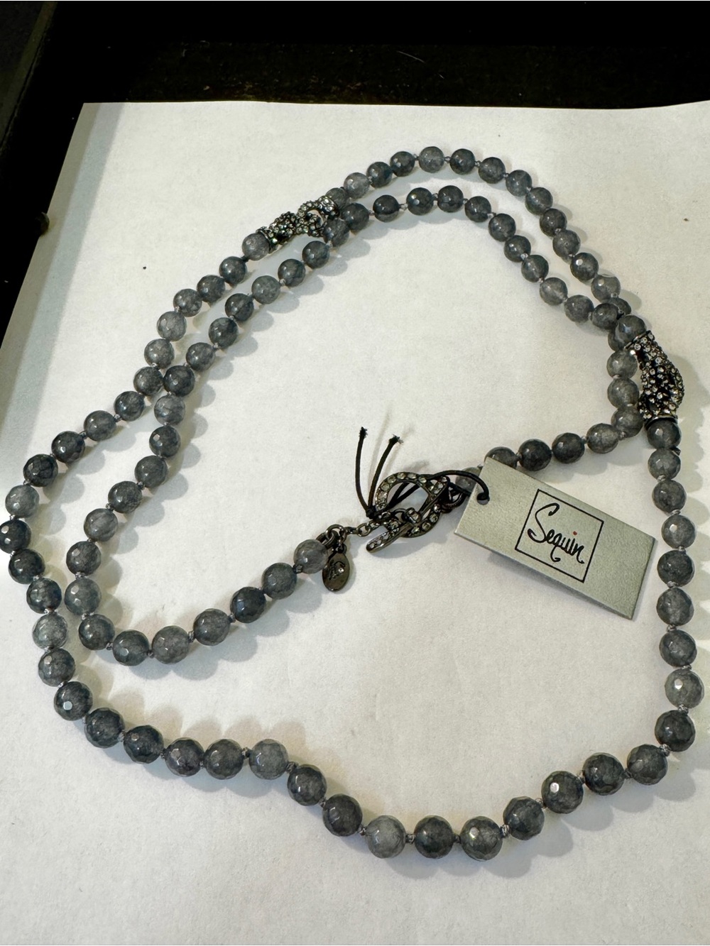 Grey Faceted Bead Necklace with Sparkling Accents